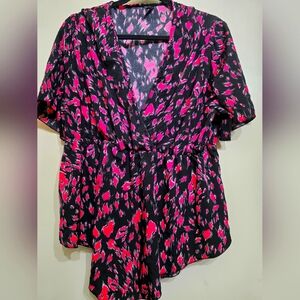 Pink & Black Print Blouse